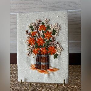 Set of 2 Embroidered Floral Canvas Art - Orange and Brown